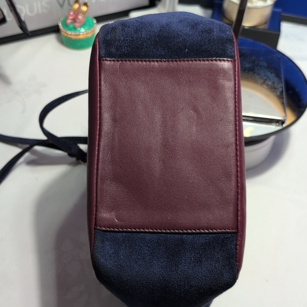 Coach Park Mini Quilted Colorblock In Navy Suede, Wine/ Pink Leather Purse - Picture 12 of 17